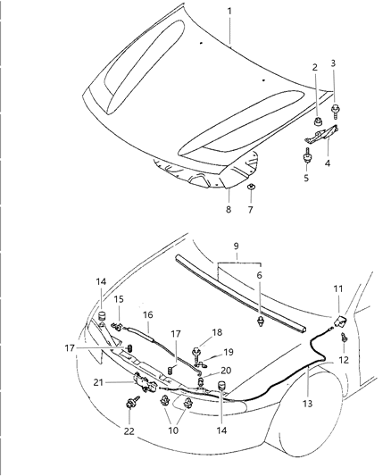 1998 Dodge Avenger Front Hood & Lock Diagram