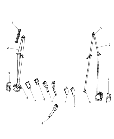 2010 Dodge Journey Front Retractor Seat Belt Diagram for 1AN09DK7AE