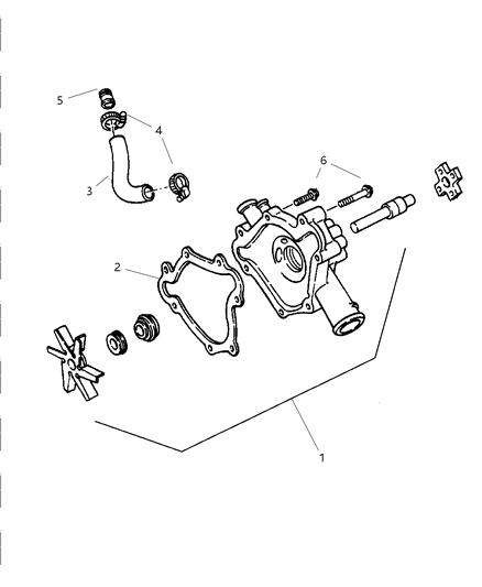 1999 Dodge Ram Wagon Water Pump & Related Parts Diagram