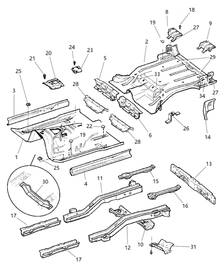 2001 Jeep Cherokee Pans, Floor Diagram