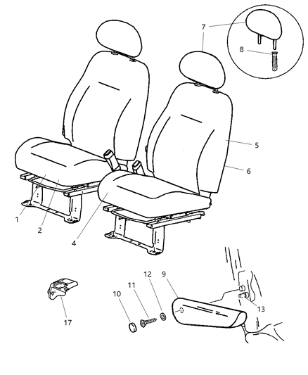 2004 Chrysler PT Cruiser Front Seat - Domestic Diagram 1