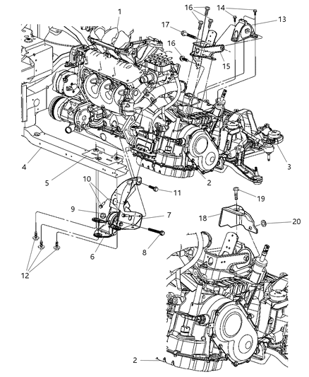 2006 Dodge Caravan Mounts, Front And Rear Diagram 2