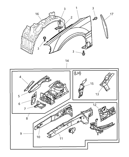 2003 Chrysler Sebring Fender-Front Diagram for MR535736