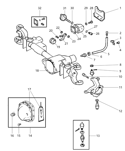 2001 Dodge Ram 2500 Quad & Club Cab Front Axle Housing Diagram
