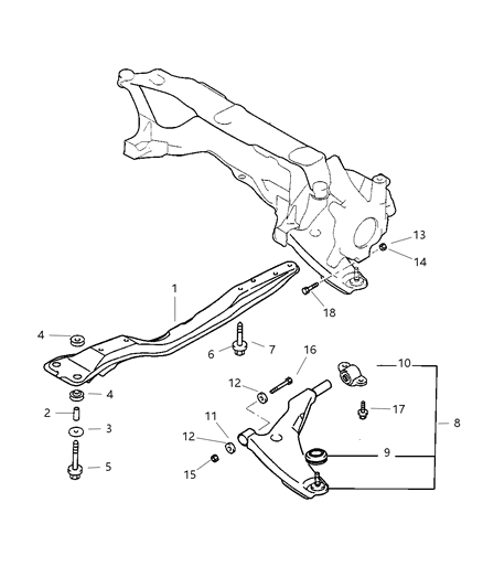 2003 Chrysler Sebring Coupe Front Suspension Arm & Related Parts Diagram