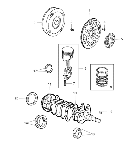 2004 Chrysler Sebring Crankshaft , Piston , Drive Plate & Torque Converter Diagram 2