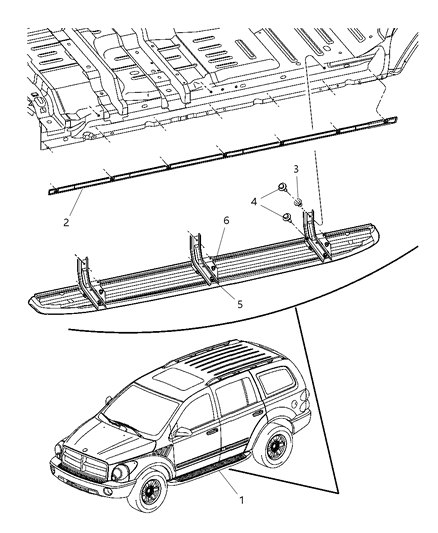 2007 Chrysler Aspen Running Boards & Mounting Diagram
