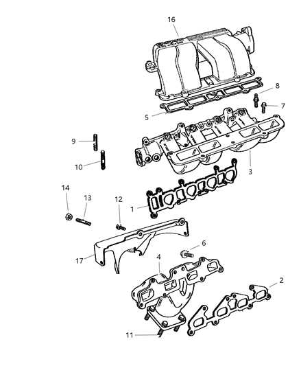 1998 Dodge Grand Caravan Manifolds - Intake & Exhaust Diagram 1