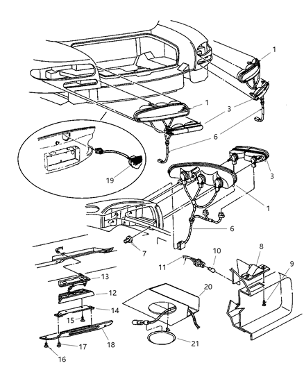 2000 Dodge Viper Lamps & Wiring - Rear Diagram