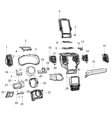 2021 Ram 1500 Outlet-Air Conditioning & Heater Diagram for 5YK751KSAD