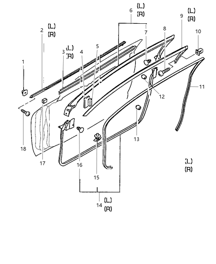 1997 Chrysler Sebring Coupe Door, Front Weatherstrips Diagram