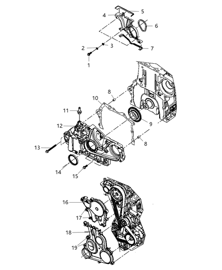 2007 Jeep Wrangler Timing Chain Package & Cover & Mounting & Components Diagram 1