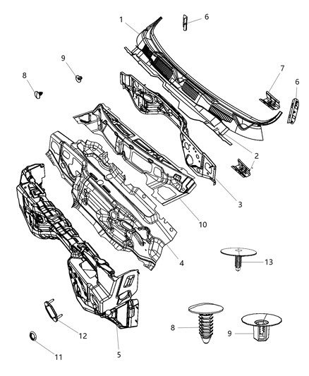 2014 Ram 3500 Pad-Dash Panel Diagram for 68204729AB