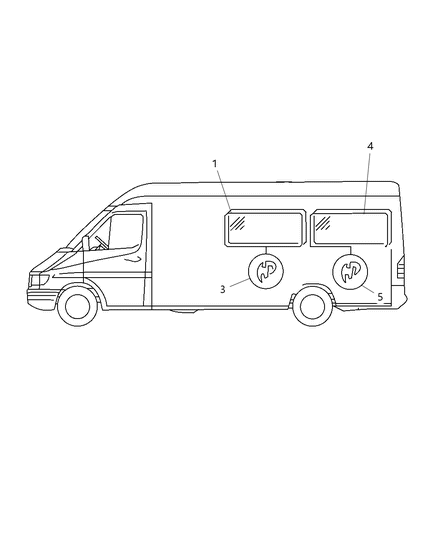 2008 Dodge Sprinter 2500 Rear Side & Quarter Glass Diagram