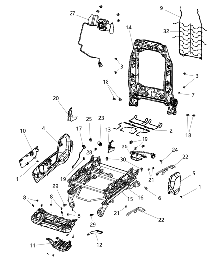 2012 Ram 1500 Adjusters, Recliners & Shields, Passenger Seat Diagram