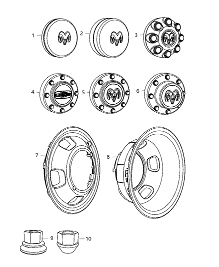 2011 Ram 3500 Wheel Covers & Center Caps Diagram