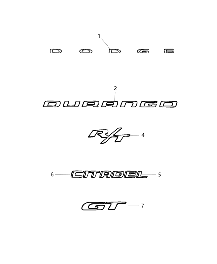 2017 Dodge Durango Nameplate Diagram for 68322802AA