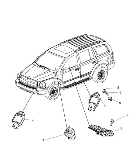 2009 Dodge Durango Air Bag Modules Impact Sensor & Clock Springs Diagram