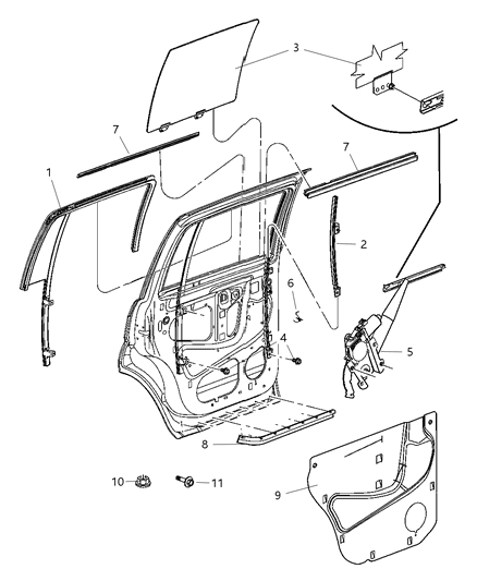 2007 Chrysler Aspen Door, Rear Glass & Regulator Diagram