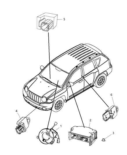 2011 Dodge Caliber Air Bag Modules Impact Sensor & Clock Springs Diagram