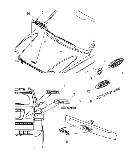 2014 Jeep Patriot Nameplate Diagram for 68081123AA