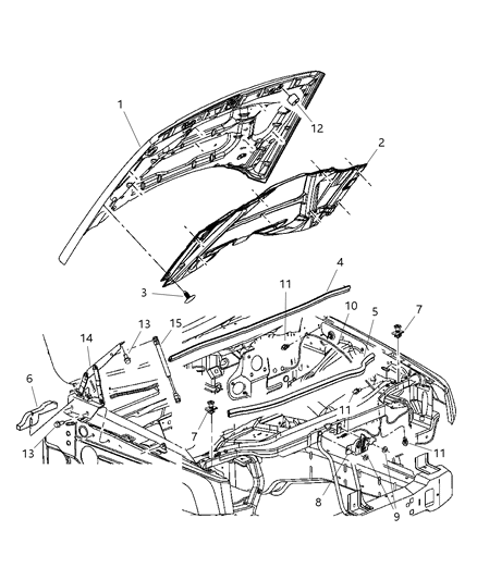 2007 Jeep Commander Hood, Latch And Hinges Diagram