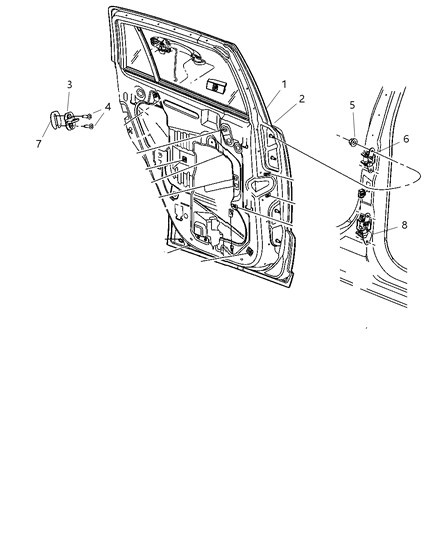 2008 Dodge Caliber Rear Door - Shell & Hinges Diagram