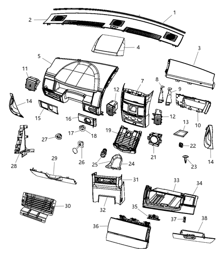 2009 Chrysler Town & Country Instrument Panel Trim Diagram