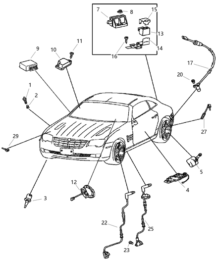 2005 Chrysler Crossfire Sensors Body Diagram