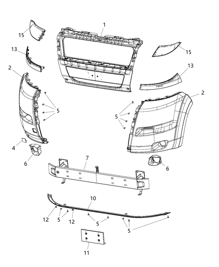 2014 Ram ProMaster 1500 Front Bumper, Fascia Diagram