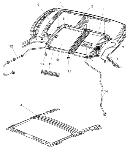 2009 Jeep Grand Cherokee Sunroof Glass & Component Parts Diagram