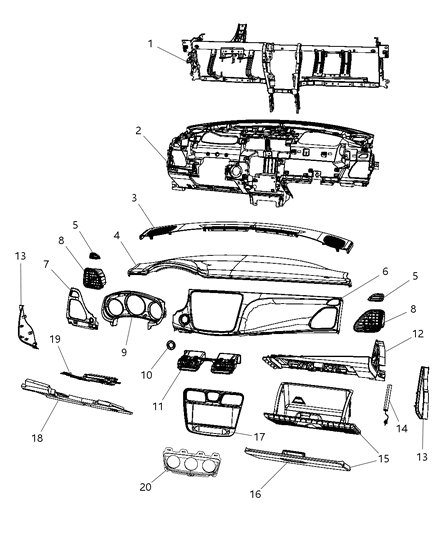 2012 Chrysler 200 Outlet-Air Conditioning & Heater Diagram for 1SQ791X9AA