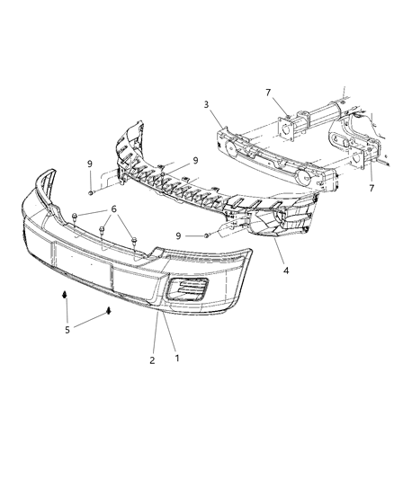 2009 Dodge Dakota Bracket-Bumper Face Support Diagram for 55112228AF