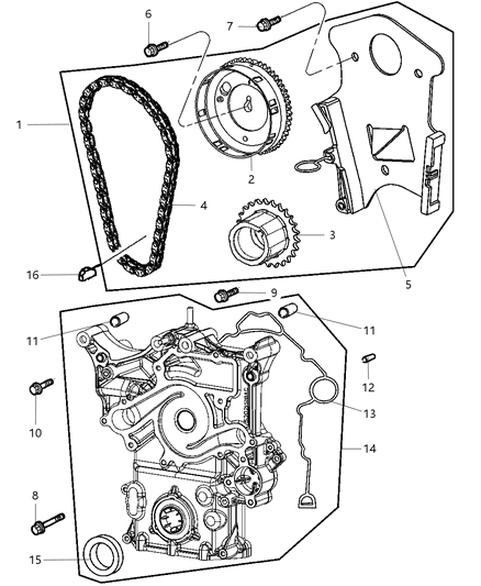 2007 Chrysler Aspen Timing Chain Package & Guides & Cover & Mounting Diagram 3