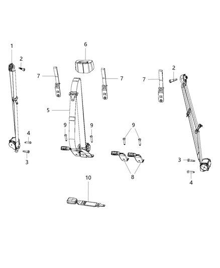 2015 Ram 1500 Seat Belts - Rear, Crew Cab Diagram