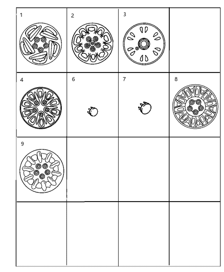 1998 Dodge Grand Caravan Caps & Covers, Wheel Diagram