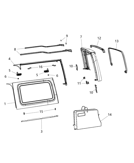 2019 Jeep Wrangler Sky Slider Quarter And Rear Window Diagram