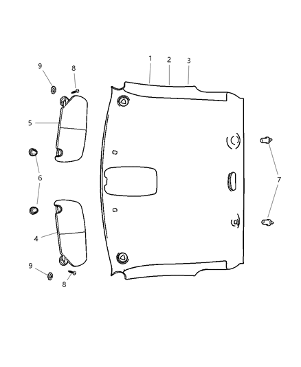 2007 Dodge Ram 2500 Headliner, Visors, Coat Hooks Diagram