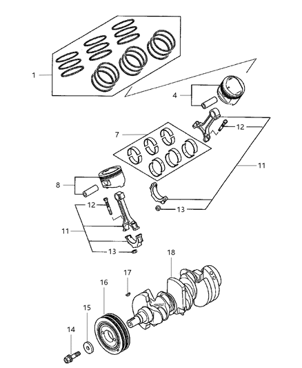 2000 Chrysler Sebring Crankshaft, Piston & Drive Plate Diagram