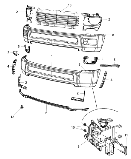 2014 Ram 3500 Front Bumper Diagram for 1MQ02TZZAB