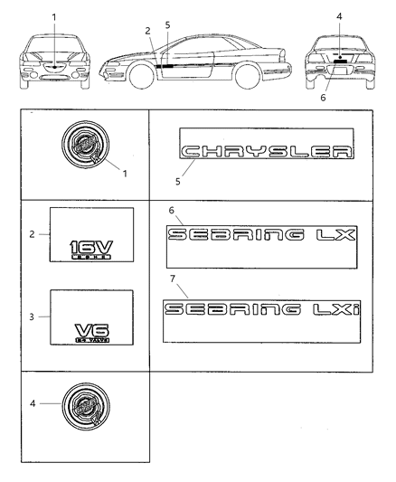 1998 Chrysler Sebring Nameplates & Emblems Diagram