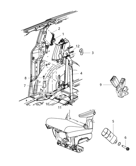 2014 Ram C/V Seat Belt Second Row Diagram