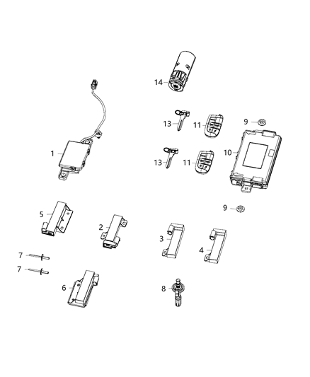 2019 Dodge Challenger Modules, Ignition Node, Receivers, Keys & Key Fobs Diagram 1