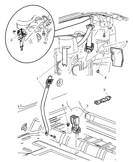 2006 Dodge Durango Seat Belts, Third Row Diagram