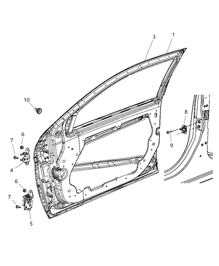 2011 Dodge Avenger Front Door, Shell & Hinges Diagram