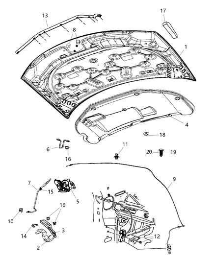 2012 Dodge Avenger Hood & Related Parts Diagram