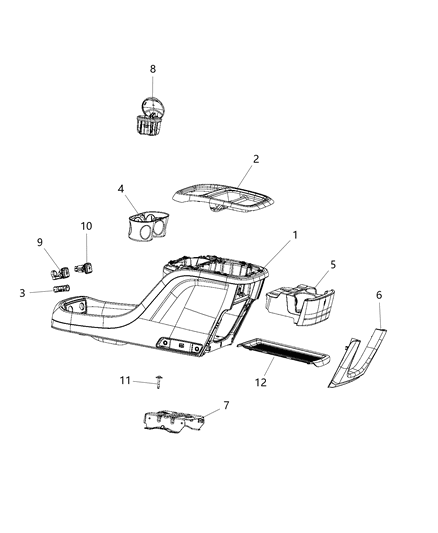 2020 Chrysler Pacifica Floor Console, Front Diagram 3