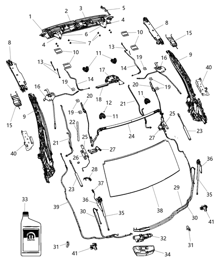 2009 Chrysler Sebring Convertible Hard Top Attaching Parts Diagram