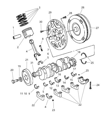 1998 Jeep Grand Cherokee Crankshaft, Piston & Torque Converter Diagram 3