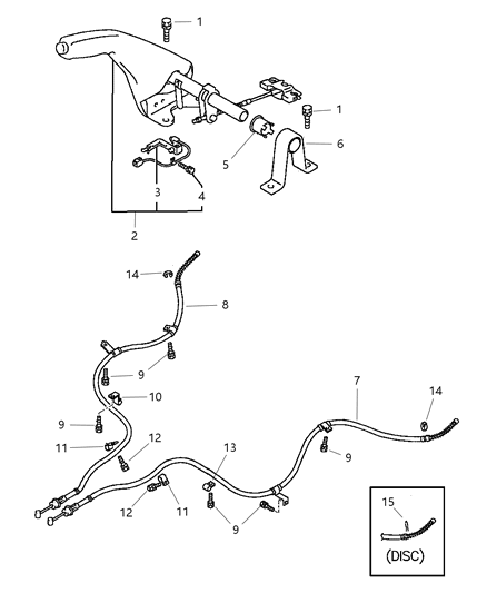 1999 Chrysler Sebring Coupe Parking Brake Lever & Cables Diagram